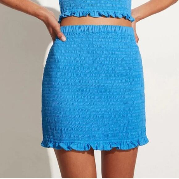 Faithfull the Brand Esti Skirt Stretch Smocked -  Turquoise - US 4 - NWT - Picture 1 of 9